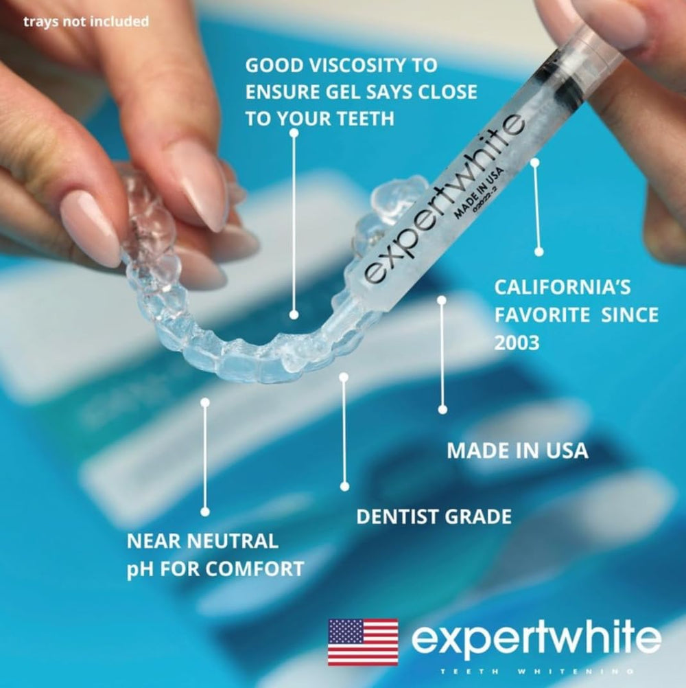 Blue light compatibility with Expertwhite gel enhances whitening potential.