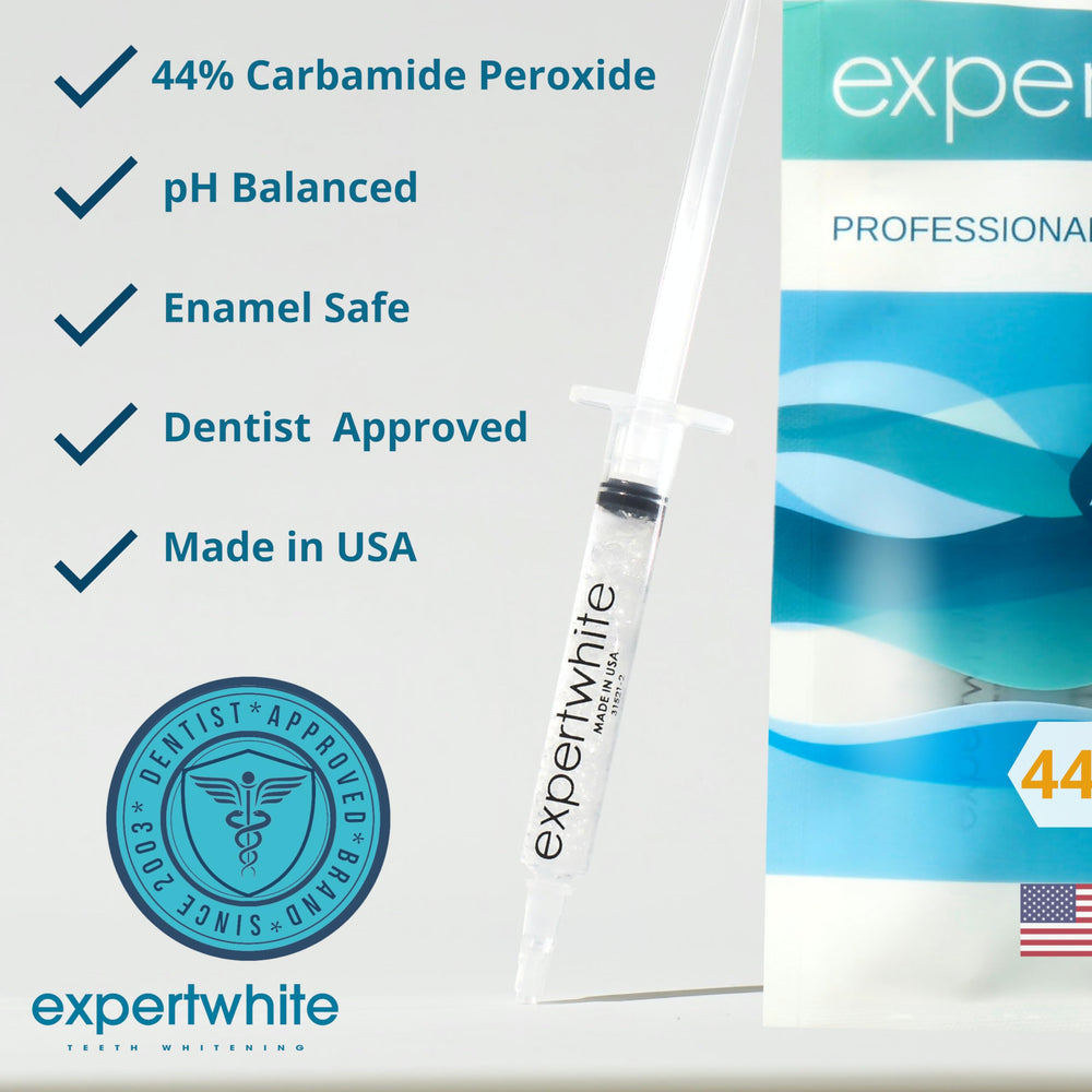 Deep-set coffee, tea, and wine stains targeted with Expertwhite gel in a tray.