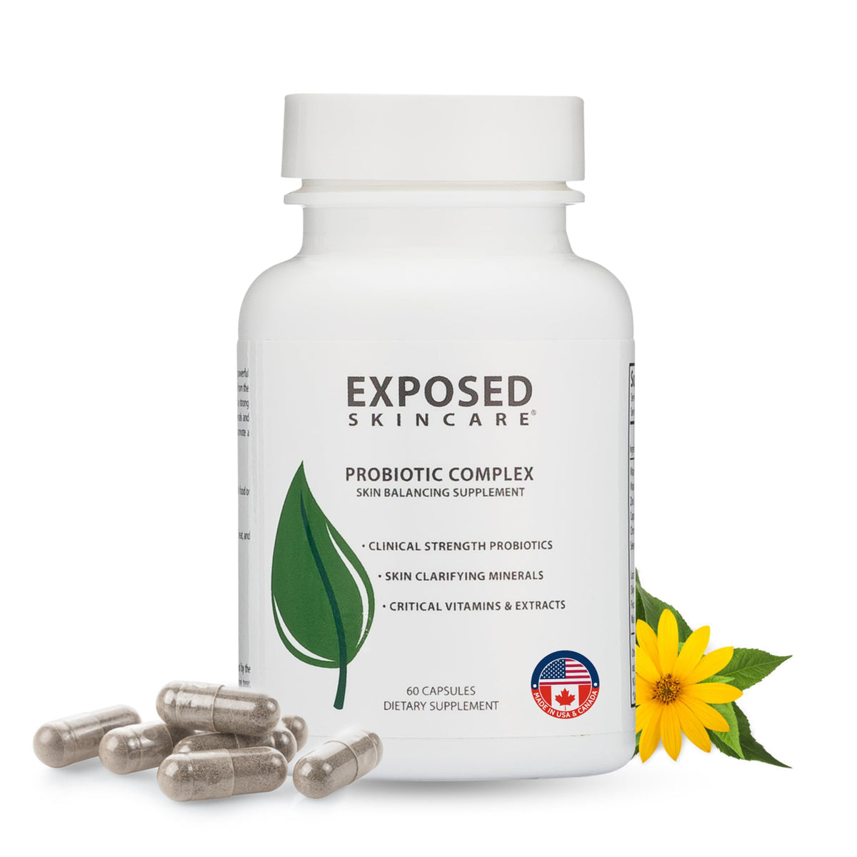 exposed skin care probiotic bottle cap seal highlights potency and immune-support potential