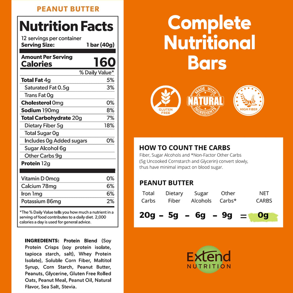 Extend Bar Peanut Butter Sugar-Free Protein Bar nutrition facts panel
