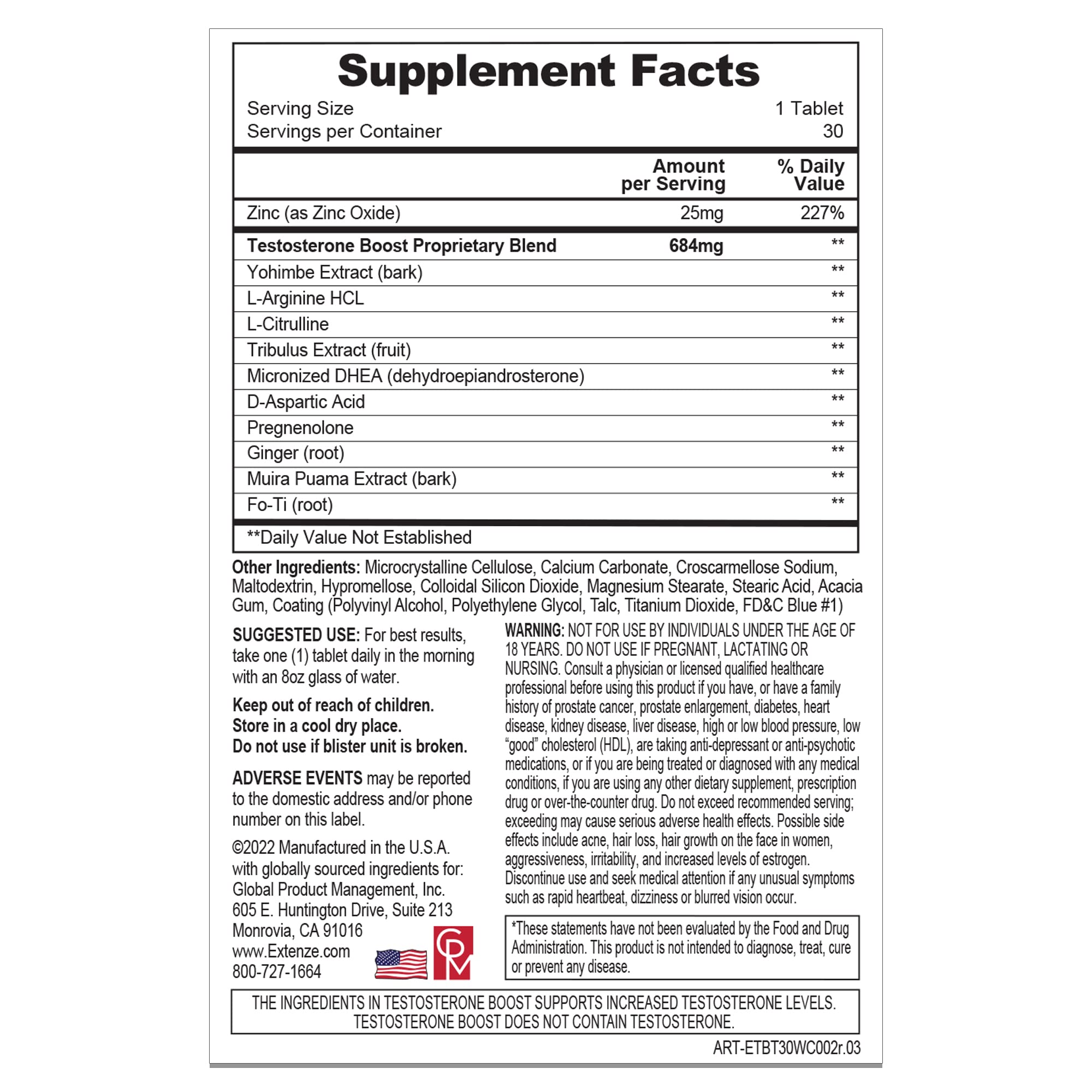 ExtenZe Testosterone Boost pills close-up showing muscle support potential.