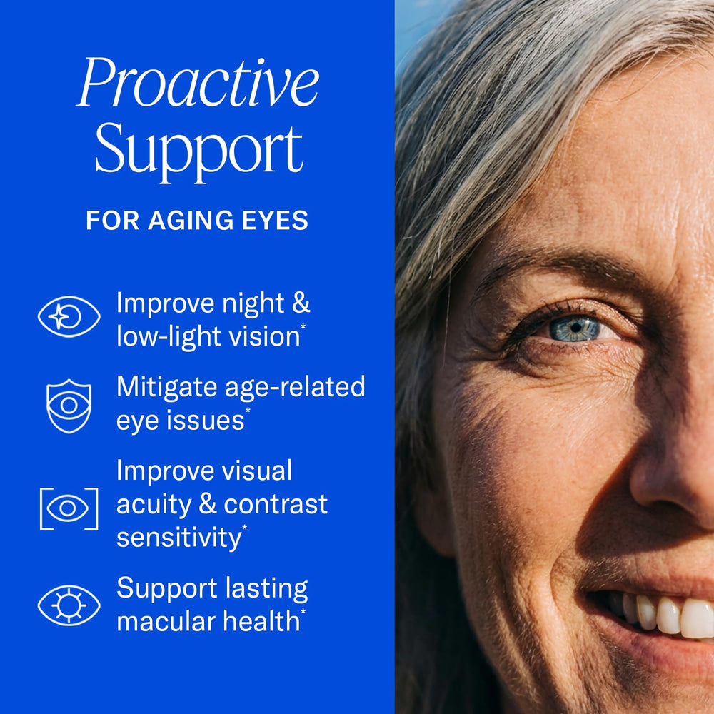 EyePromise Restore bottle label showing 60 softgels and the 2 to 1 lutein-zeaxanthin mix
