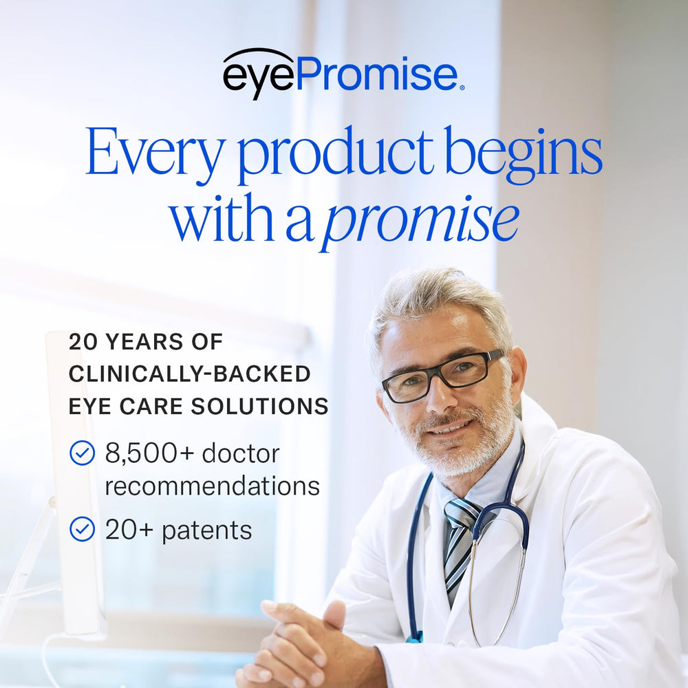 EyePromise Restore in-use shot suggesting taking with a meal for daily consistency