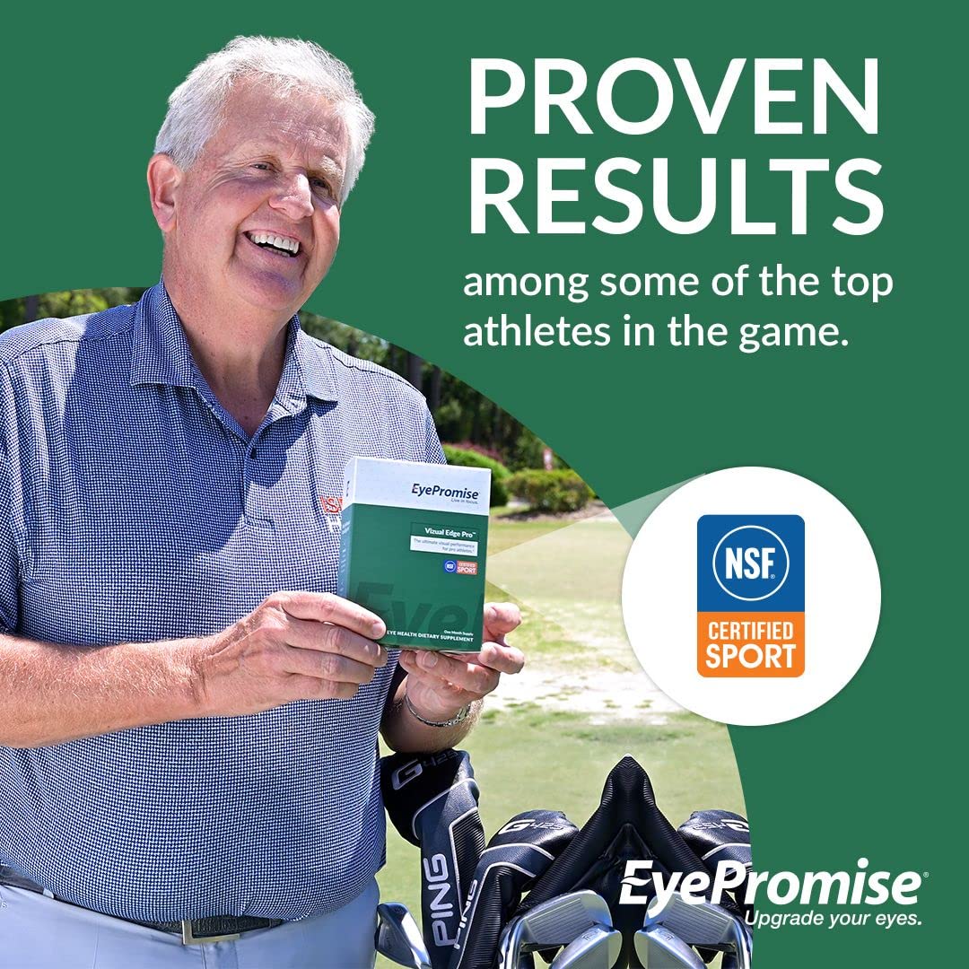 EyePromise Vizual Edge Pro label highlights zeaxanthin and lutein for eye support.