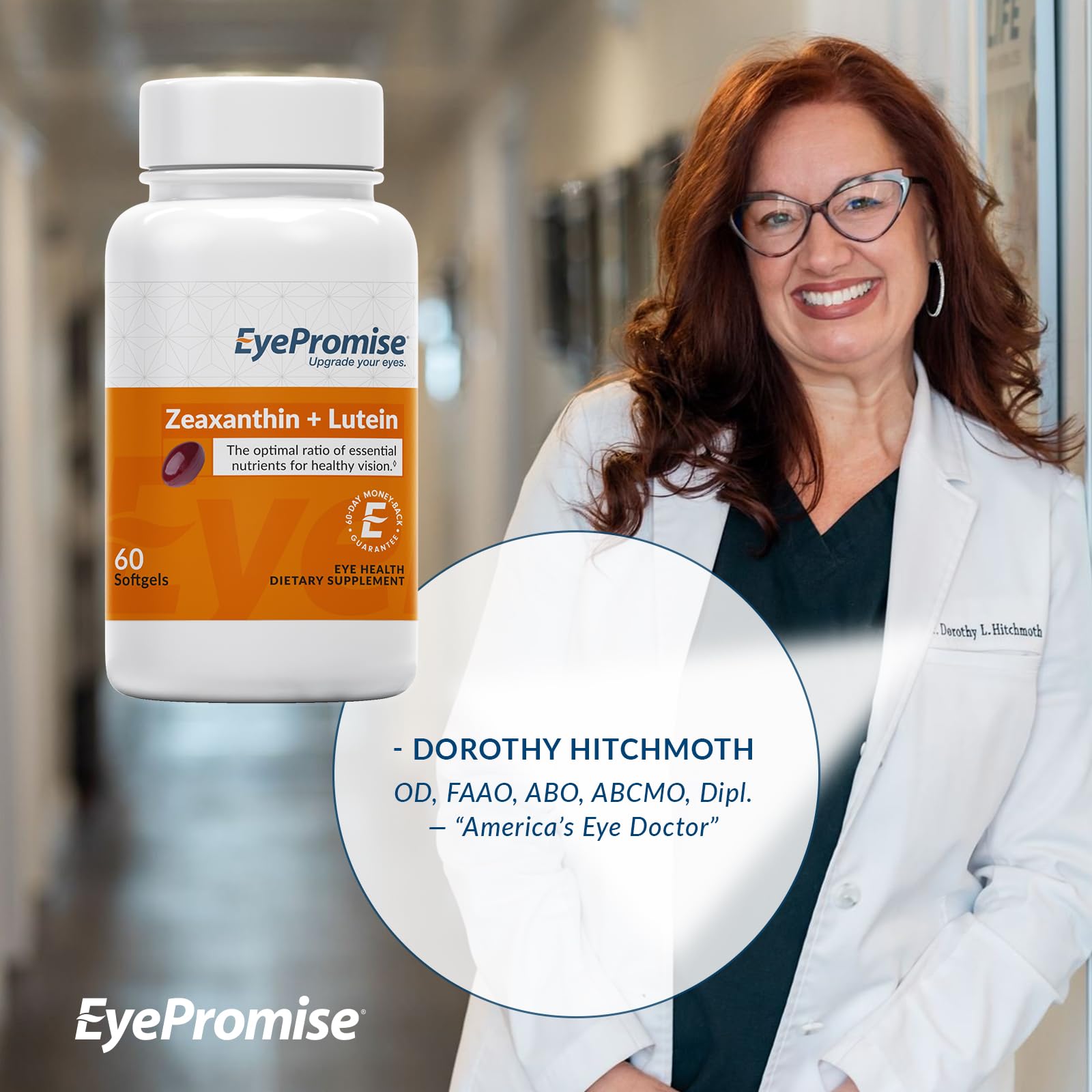EyePromise Zeaxanthin & Lutein bottle pour demonstrates easy daily supplementation