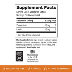 Close-up of EyePromise Zeaxanthin + Lutein capsules showing natural ingredients