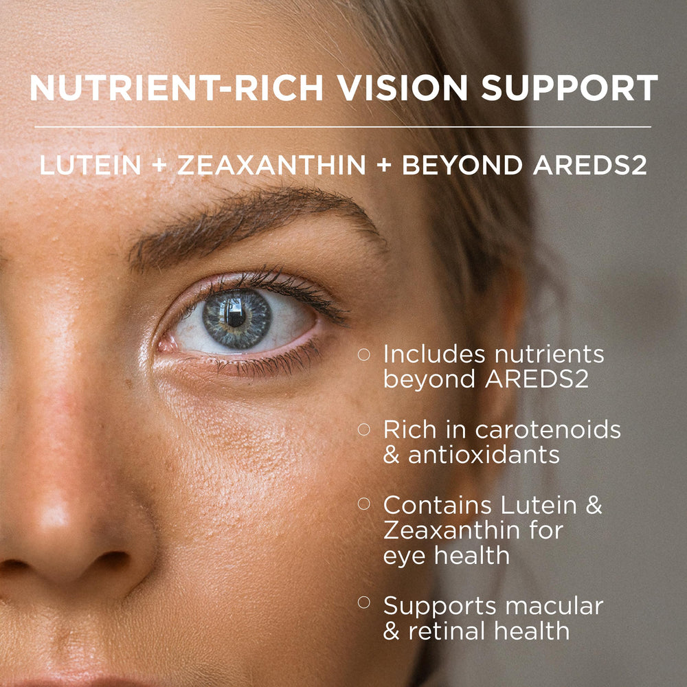 EyeScience Macular Health bottle with a meal for easy daily dosing