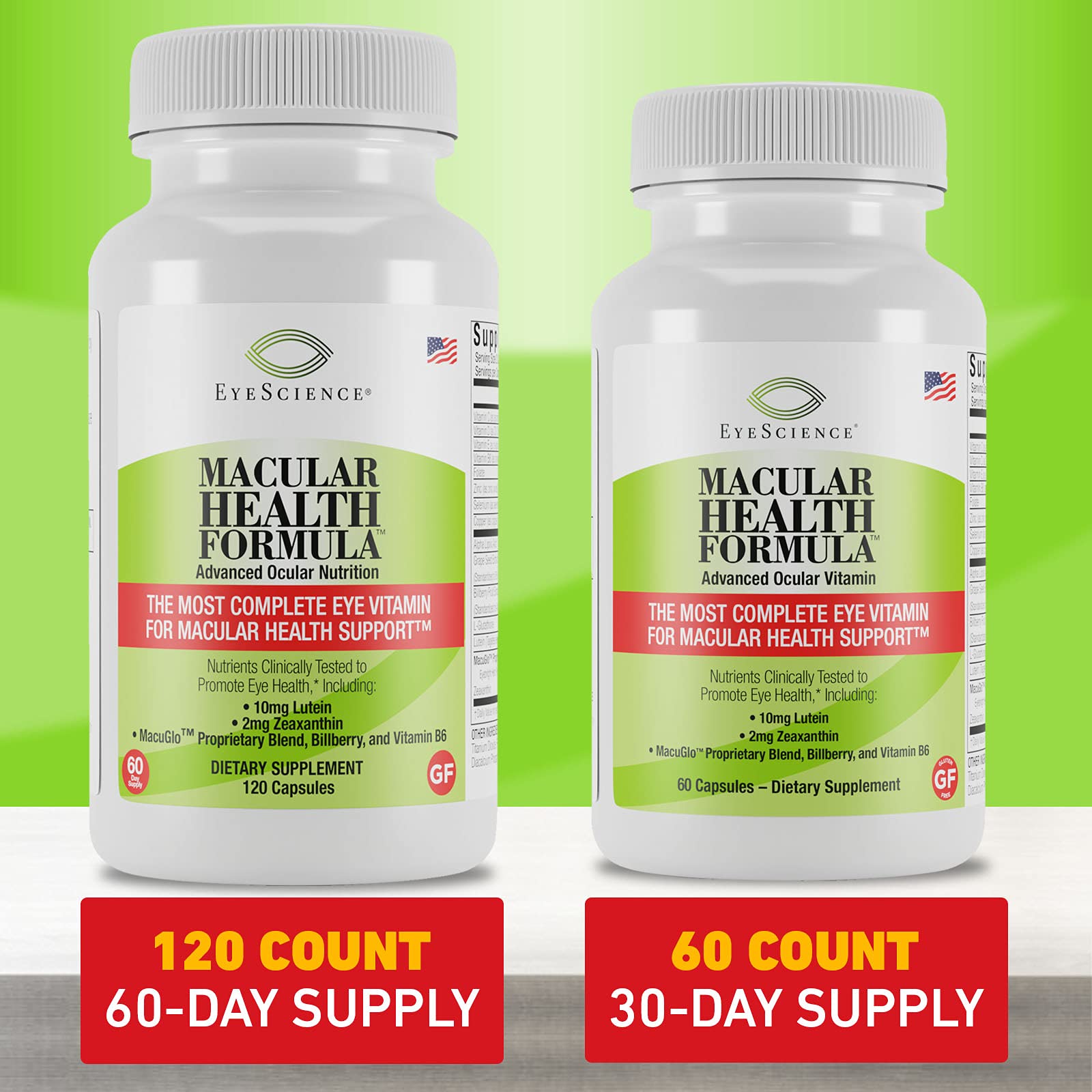 EyeScience Macular Health made in USA seal on label