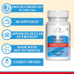 Omega-3 rich capsules from EyeScience Dry Eye Formula emphasize EPA and DHA.