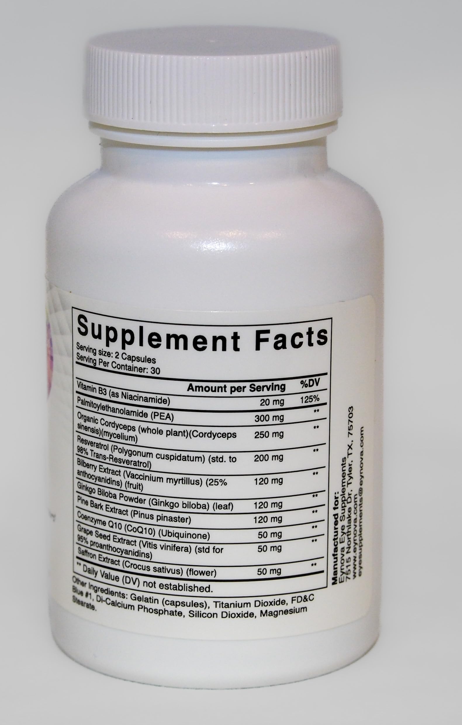 Ingredients blend featuring bilberry for eye support and wellness benefits.