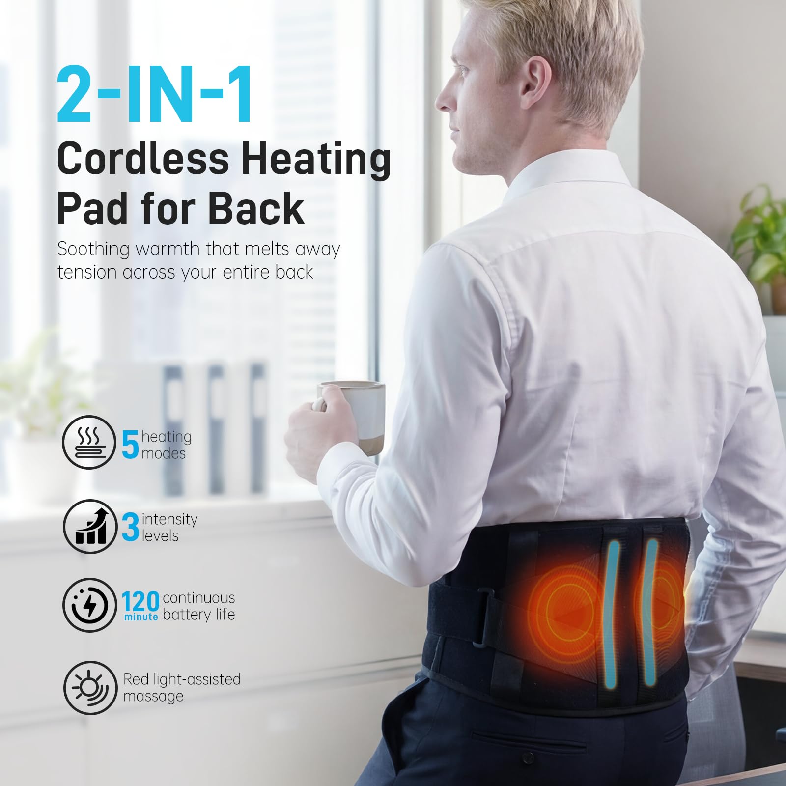 Eyomo heat and massage with LED touchscreen for customizable comfort.