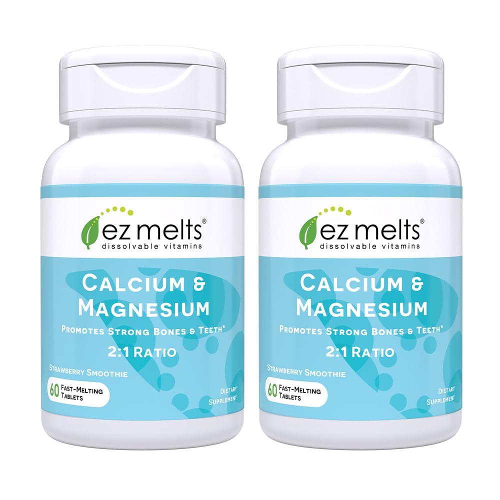 EZ Melts bottle displays convenient daily calcium and magnesium support.