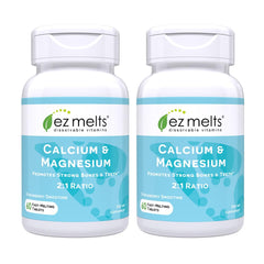 EZ Melts bottle displays convenient daily calcium and magnesium support.