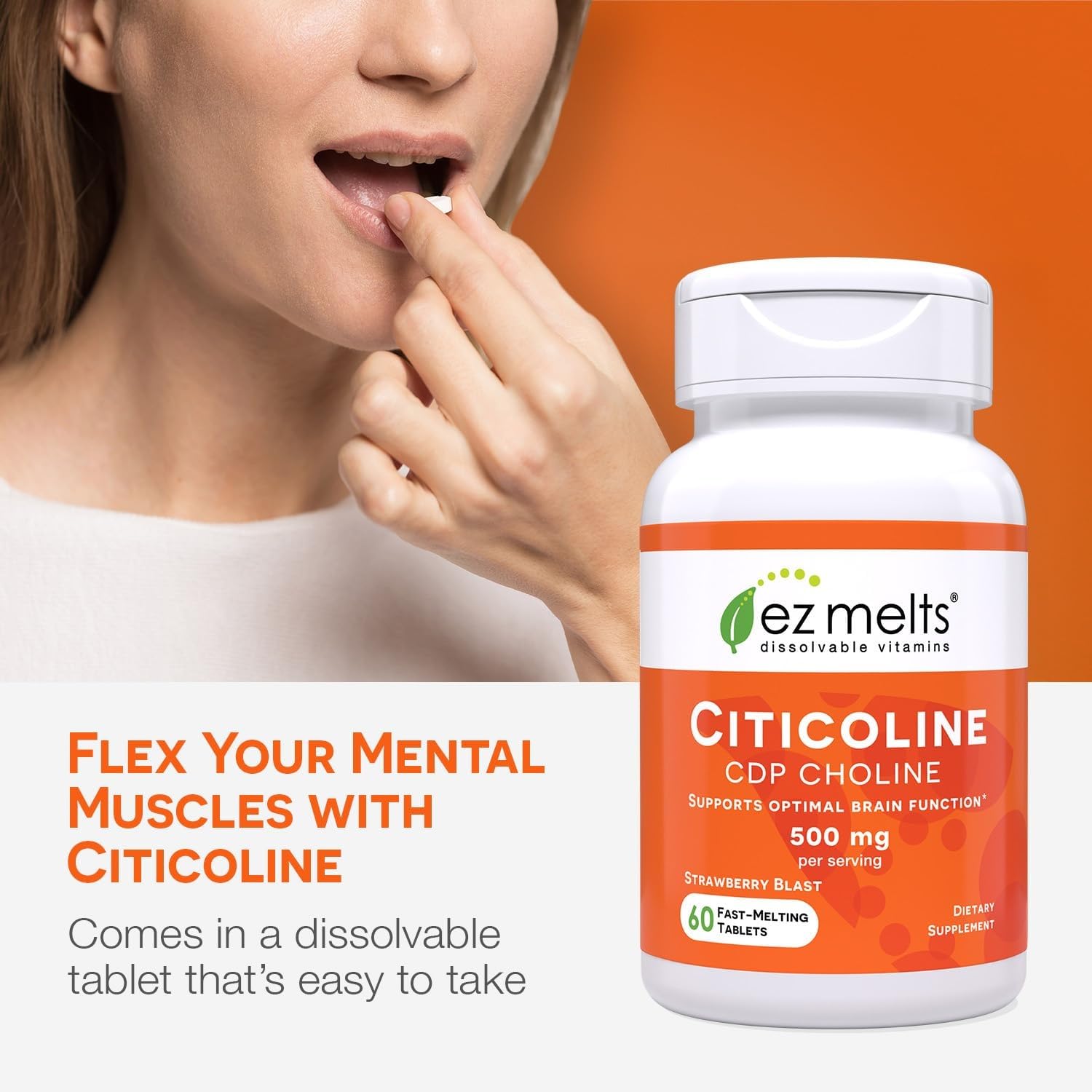 EZ Melts Citicoline Strawberry Blast flavor for a tasty routine