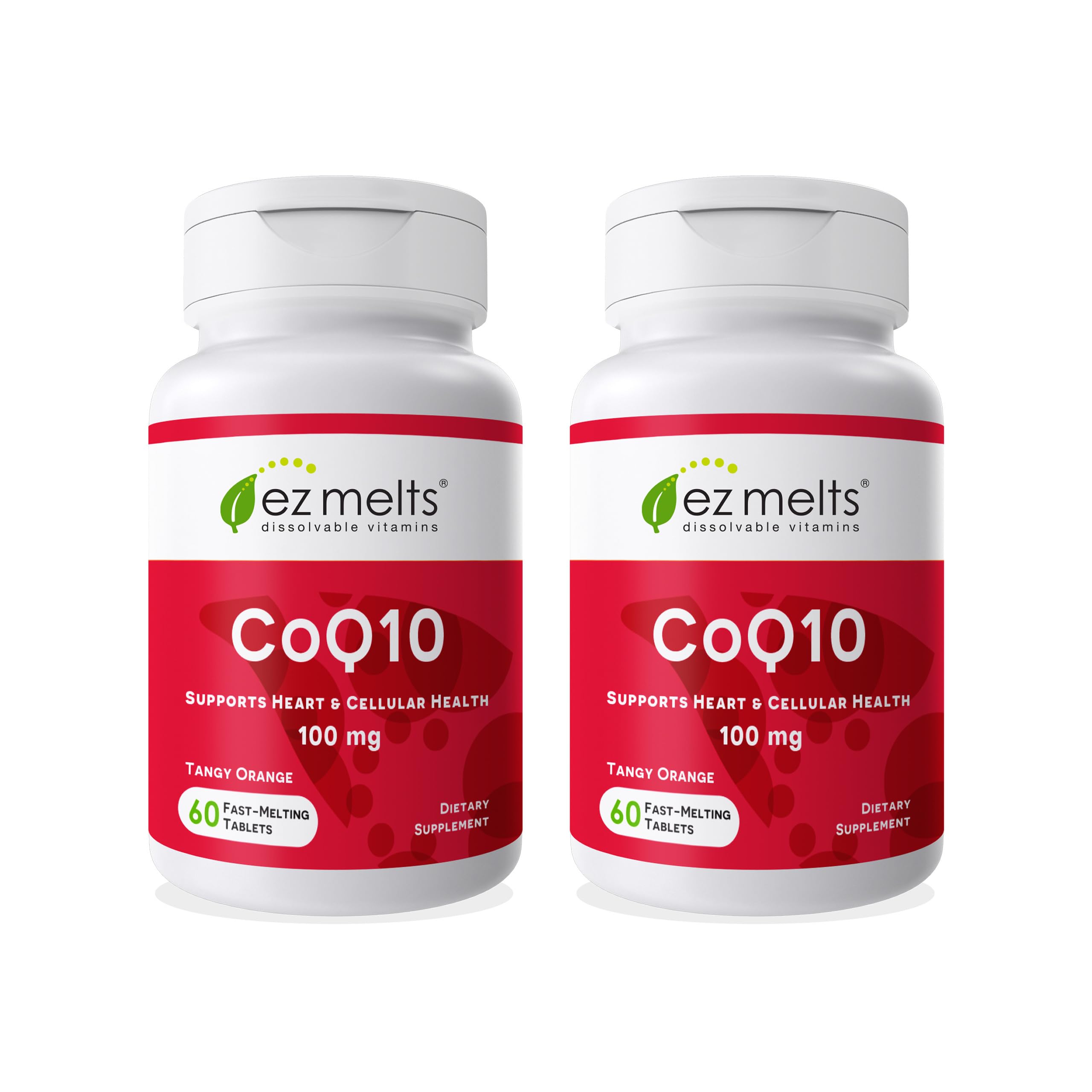 EZ Melts CoQ10 tangy orange tablets in pack support daily energy on the go.