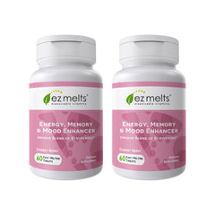 EZ Melts energy bottle view highlights convenient dissolvable tablets for quick daytime energy.