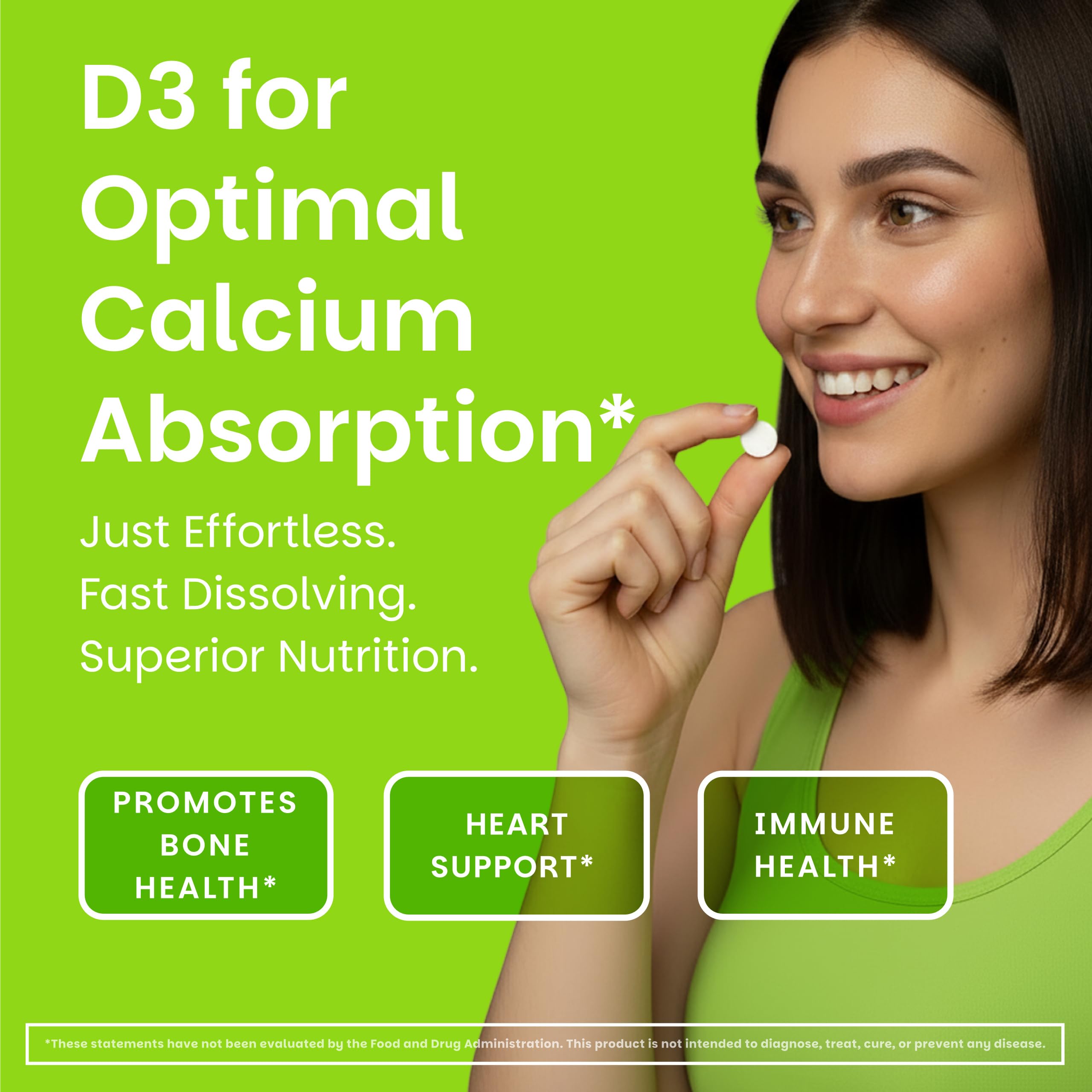 EZ Melts green apple flavor tablet dissolves in mouth for easy intake.