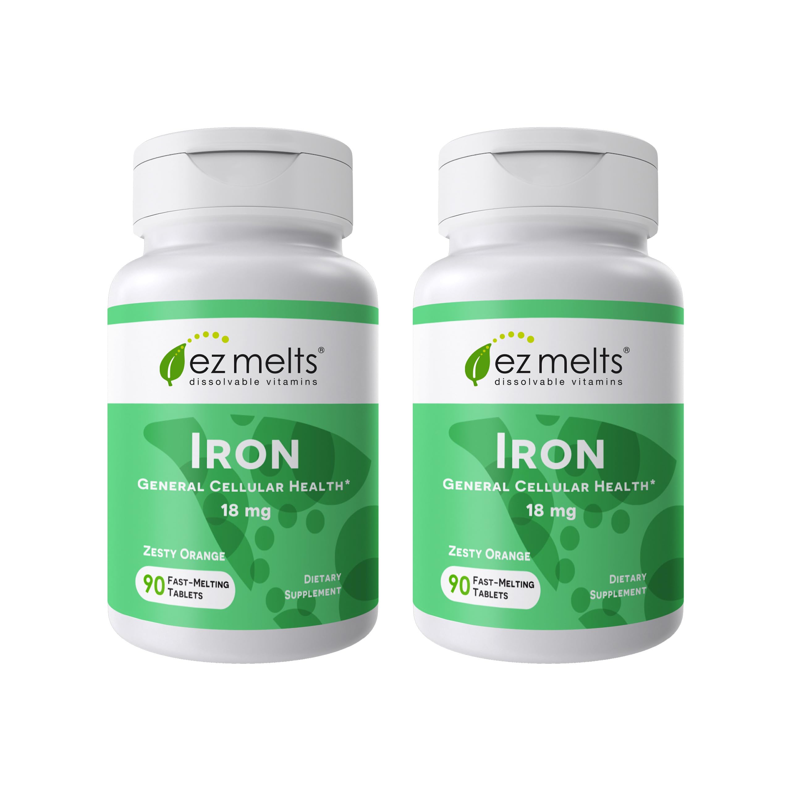 EZ Melts Iron dissolvable tablet front view for easy daily energy support.