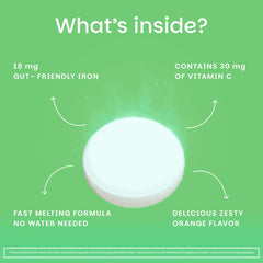 EZ Melts Iron Vitamin C emphasis image suggesting enhanced absorption potential.