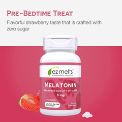EZ Melts Melatonin label front emphasizes non-GMO and vegan traits.