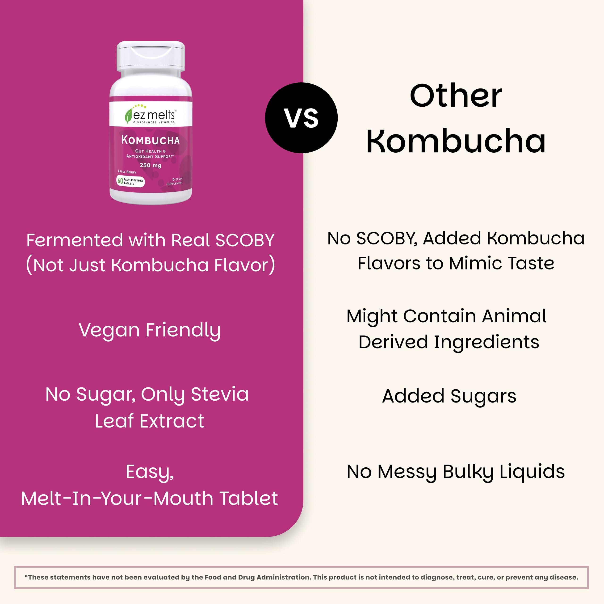 EZ Melts bottle highlights vegan, non-GMO, and allergen-free ingredients.