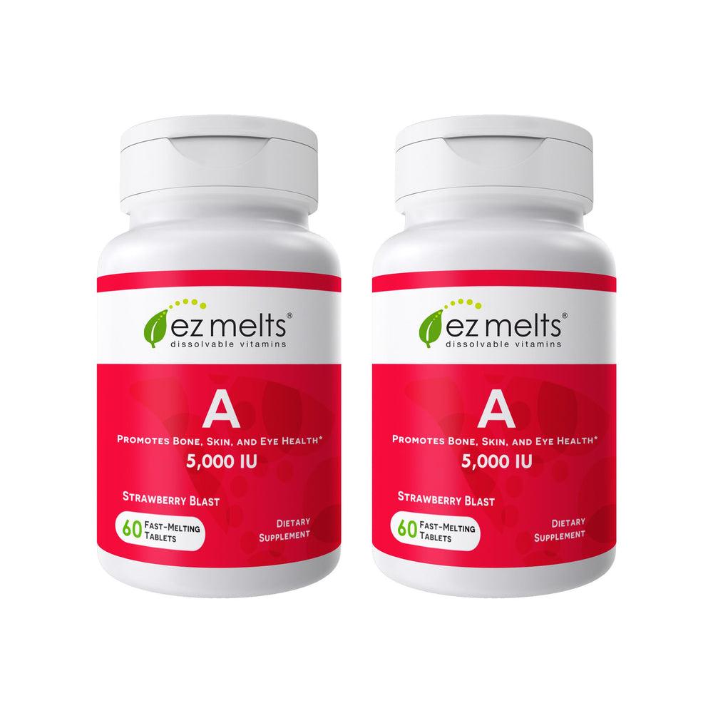 EZ Melts Vitamin A strawberry-blast dissolvable tablet for easy daily wellness.