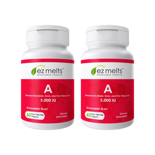 EZ Melts Vitamin A strawberry-blast dissolvable tablet for easy daily wellness.