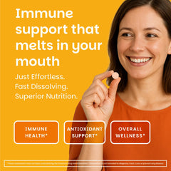 EZ Melts Vitamin C dissolvable tablet melting on tongue for fast daily intake
