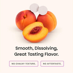 Close-up of peach flavor on EZ Melts bottle for everyday use