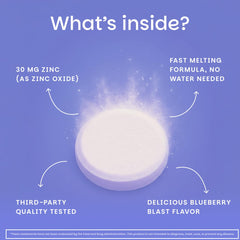 EZ Melts Zinc skin wellness visual with bottle and blue accents