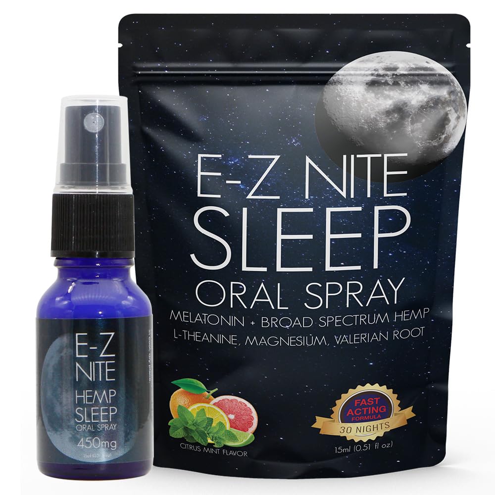 E-Z Nite hemp sleep spray front bottle, compact for easy nightly use on the go