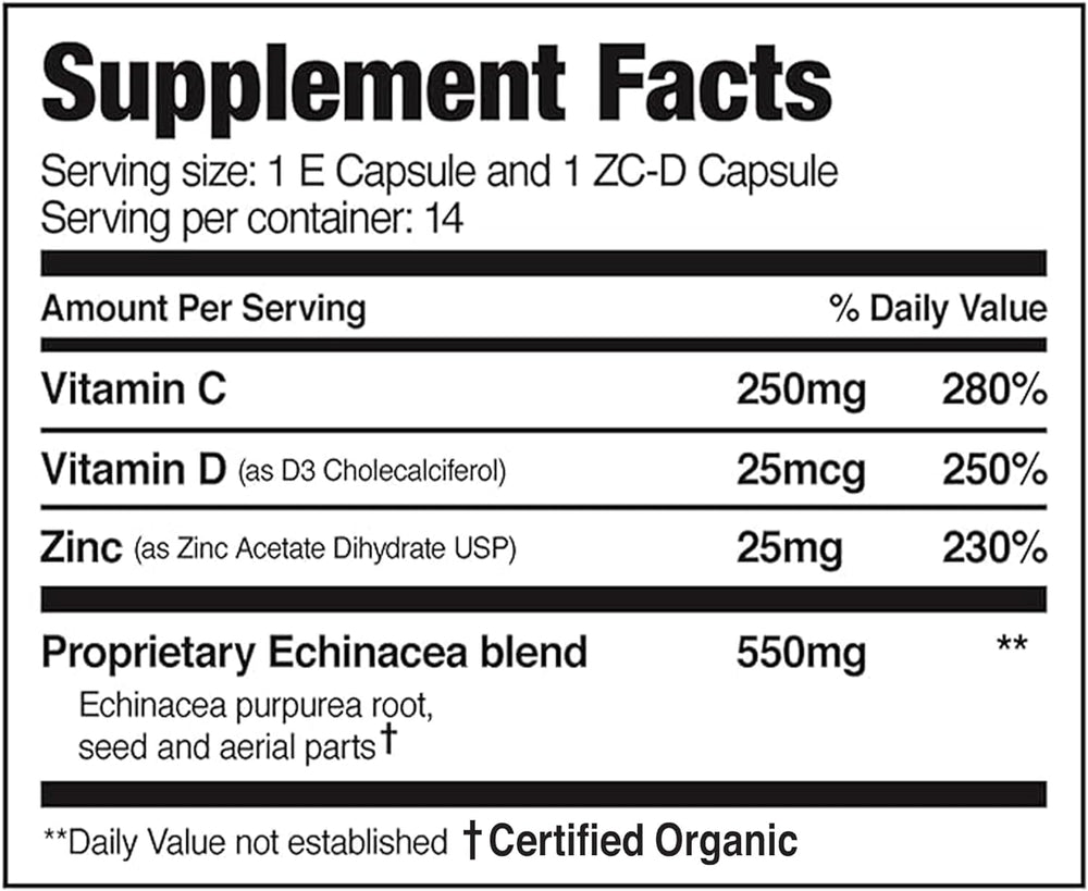 EZC Pak bottle and capsules highlight vegetarian, gluten-free formulation.