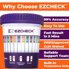 EZCHECK wide-mouth urine collection cup for easy sample collection