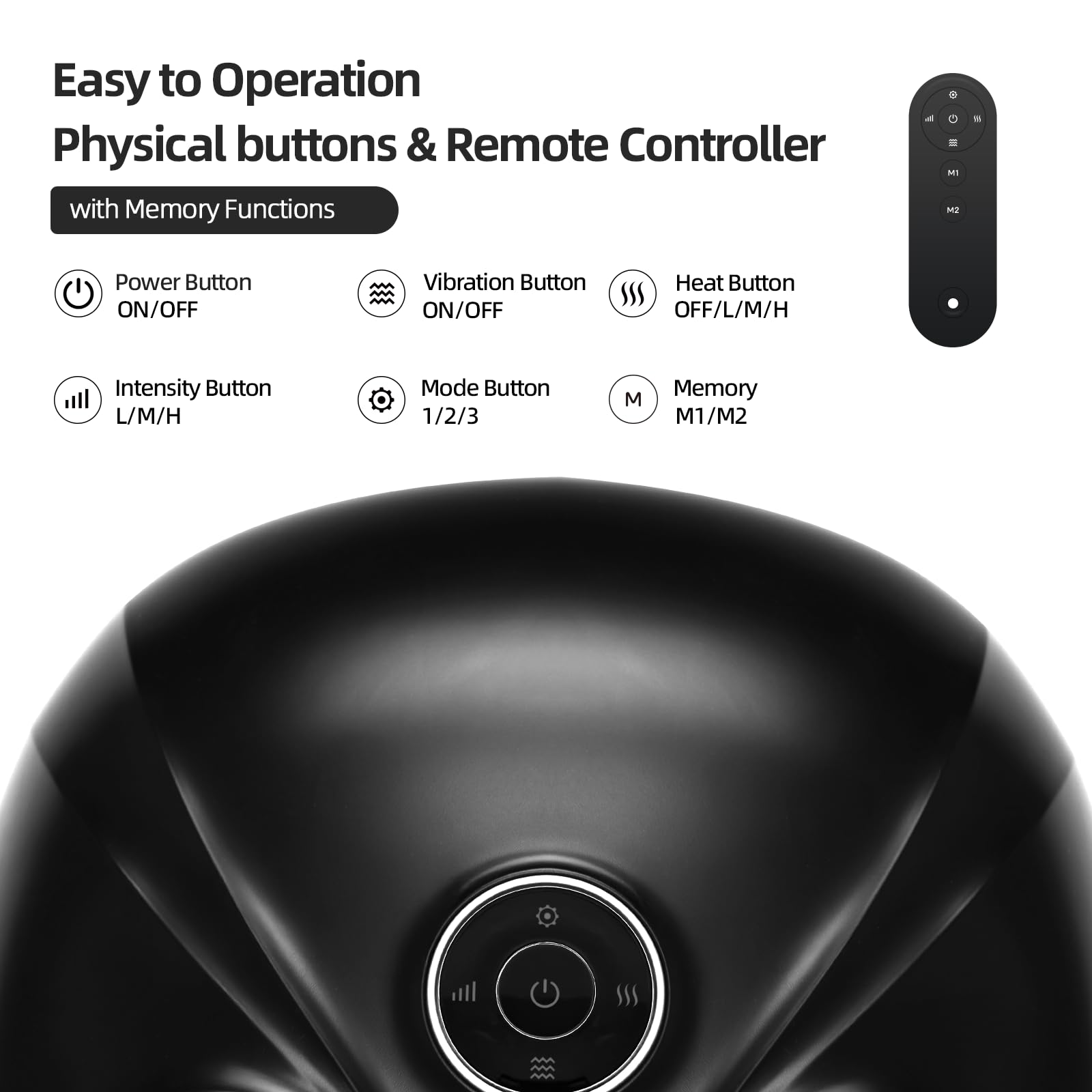 Ezencon foot massager showing four heat levels for customizable warmth and comfort.