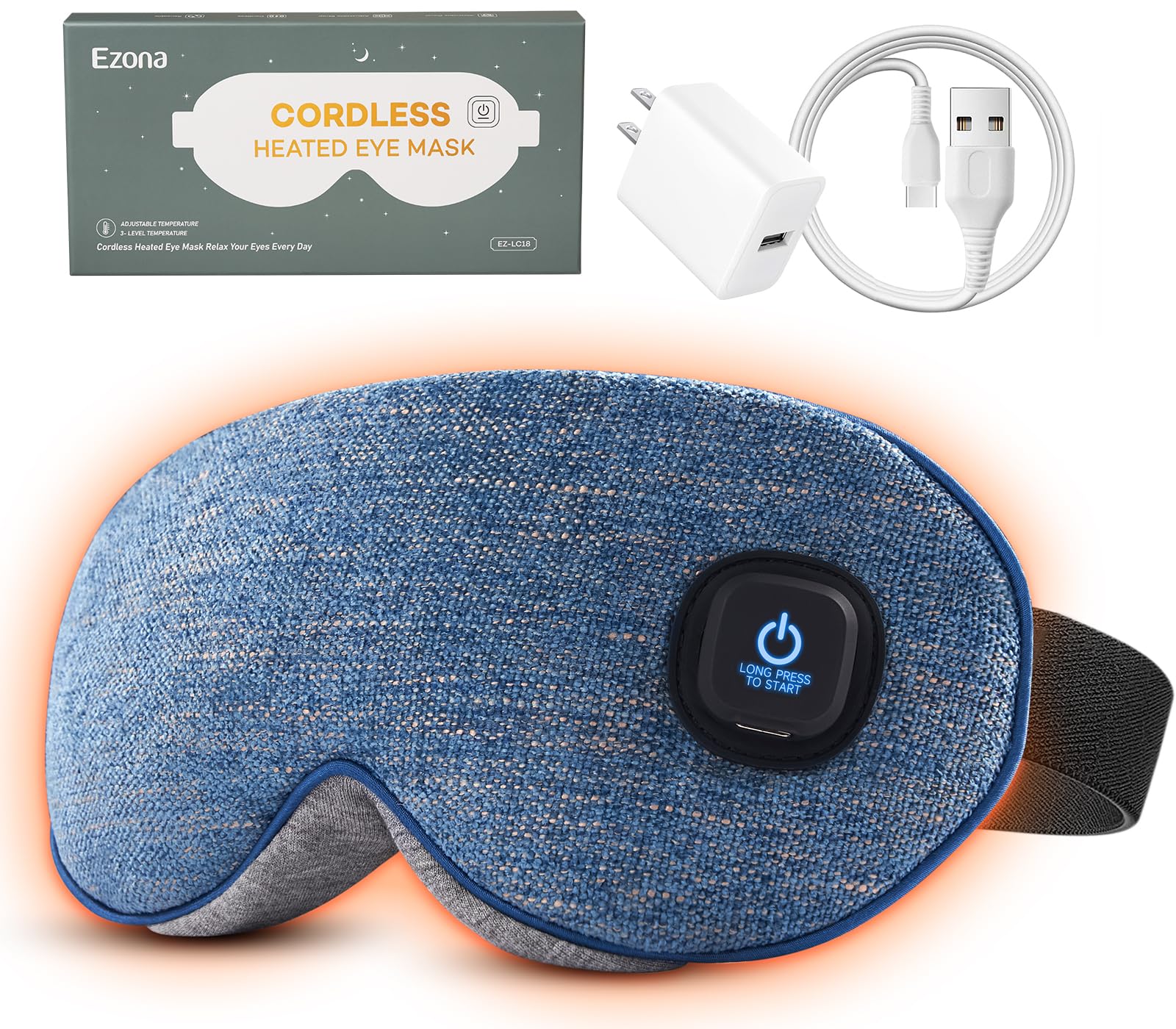 Ezona Cotton Cordless Heated Eye Mask front view with compact warmth