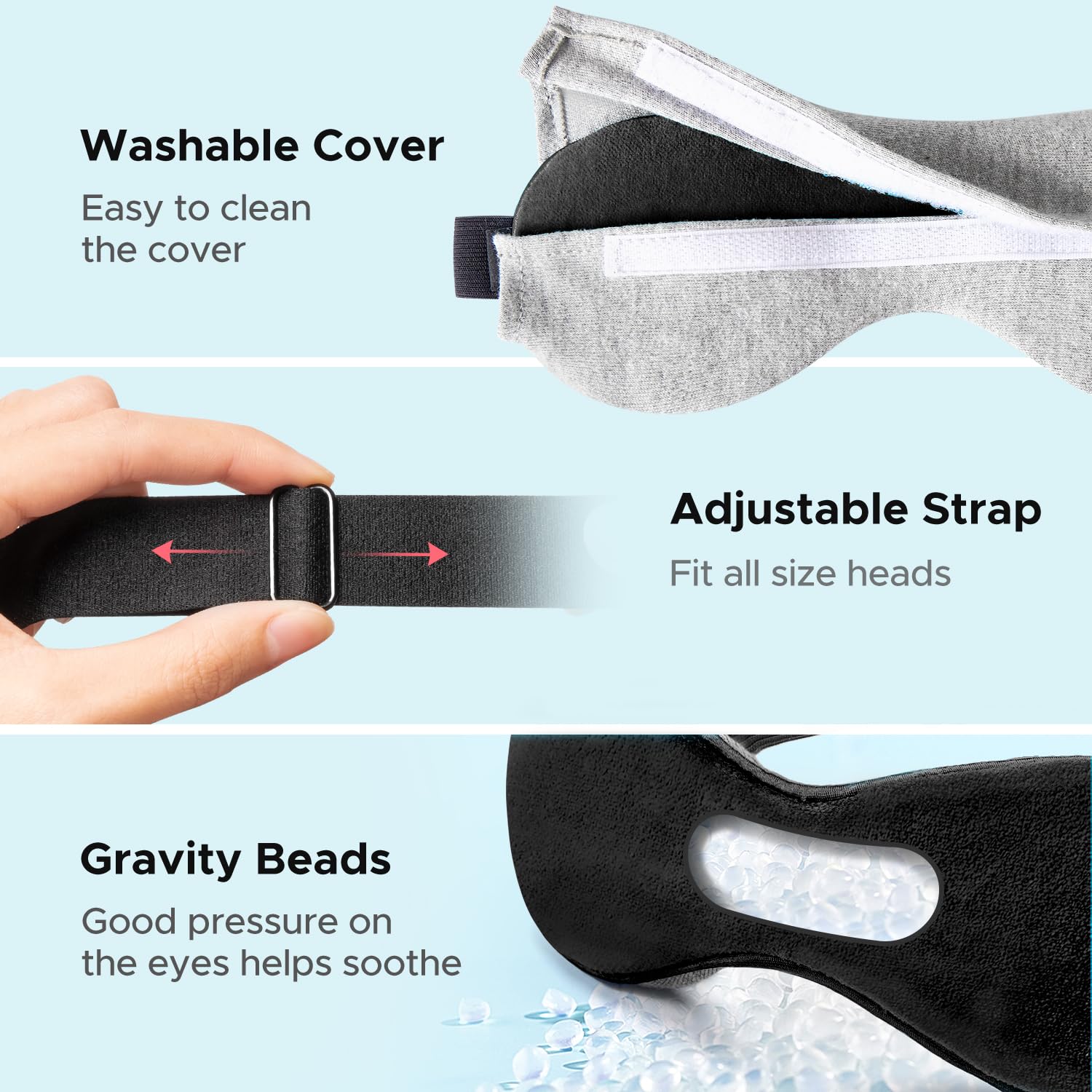 Ezona heated eye mask gravity beads provide gentle pressure comfort