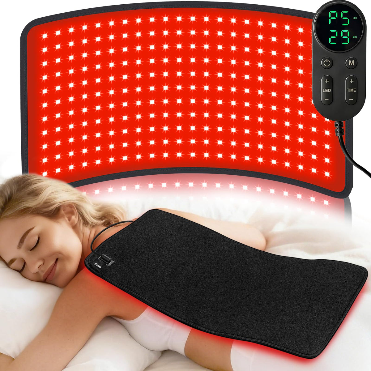 Ezona red light therapy pad covers the back for full upper body warmth and relief.
