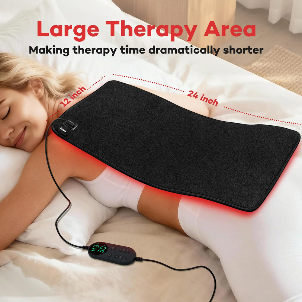 Ezona red light therapy pad applied to knees for focused muscle support.