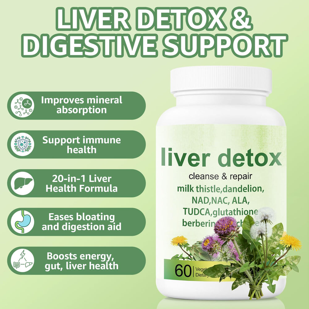 EZTZMCN Liver Detox bottle back label displays dosage and dietary notes.