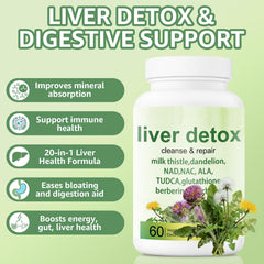 EZTZMCN Liver Detox bottle back label displays dosage and dietary notes.