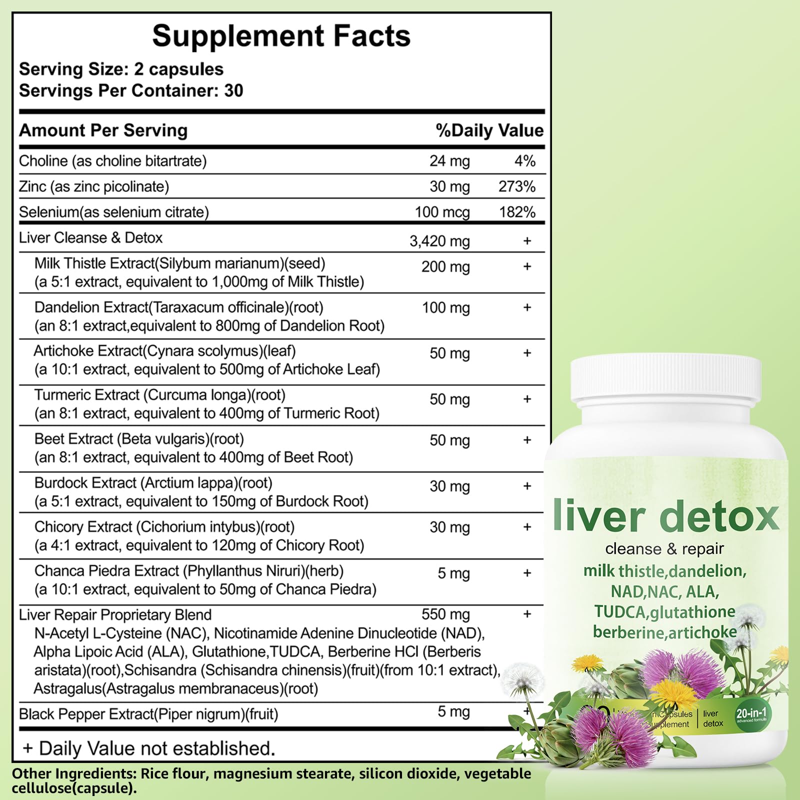 EZTZMCN Liver Detox bottle with non-GMO logo and gluten-free claim.