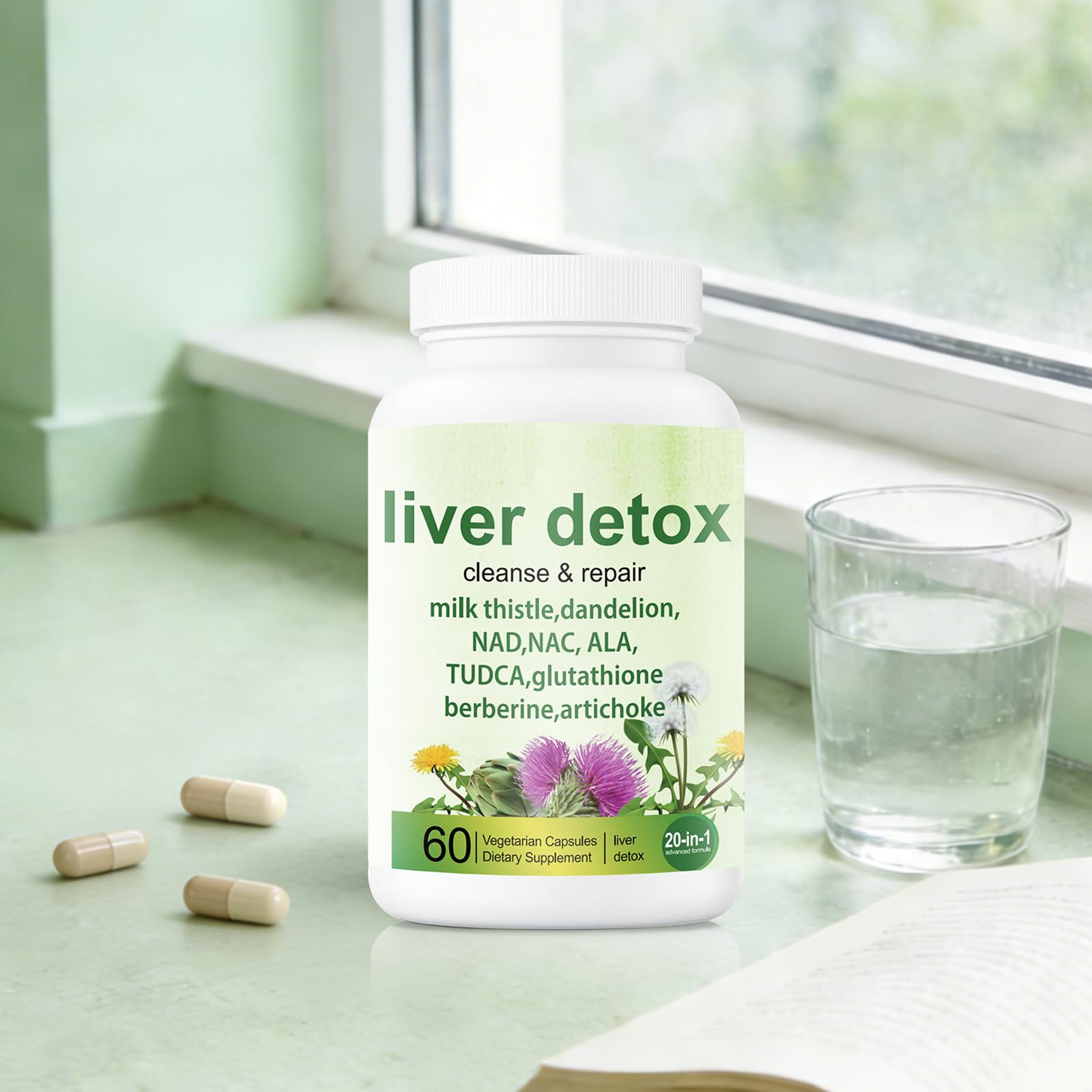 EZTZMCN Liver Detox ingredient artichoke-leaf detail emphasizes liver-supporting herbs.