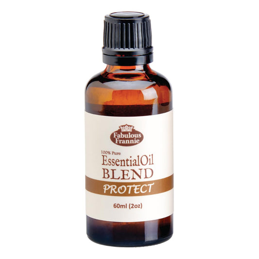 Fabulous Frannie Protect bottle closeup for calming aromatherapy and mood support.