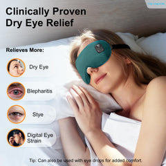 FACEMOON heated eye mask worn on eyes for soothing warmth.