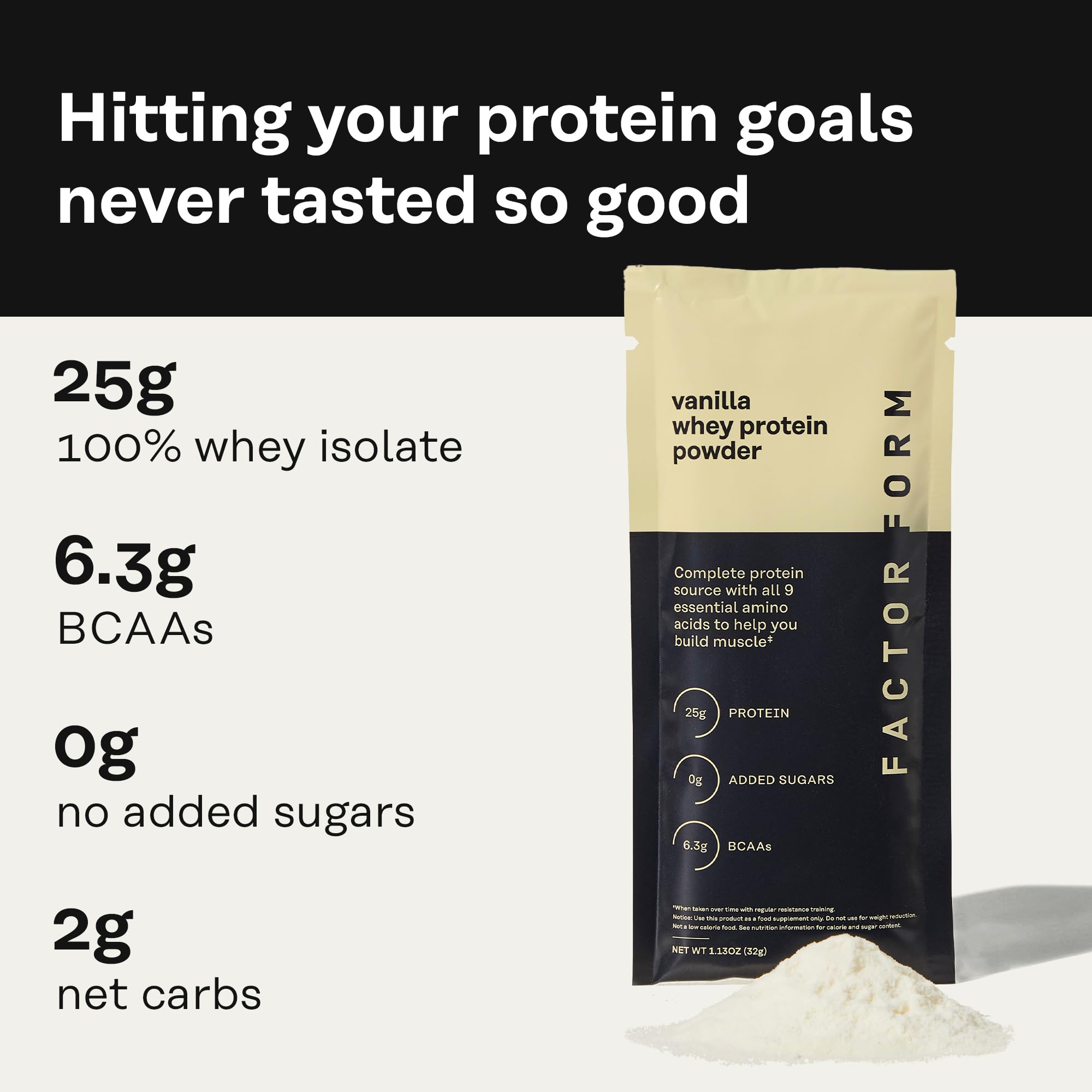 Factor Form Whey Protein Chocolate Packet fueling workouts with rich flavor