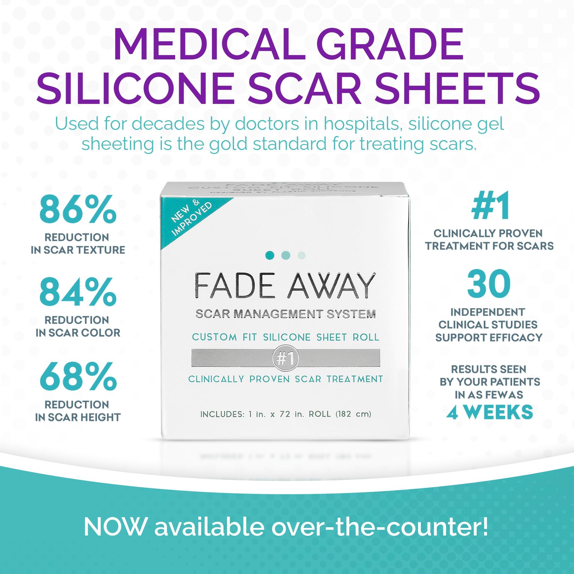 Fade Away silicone scar sheets cut-to-size design enables precise scar coverage.