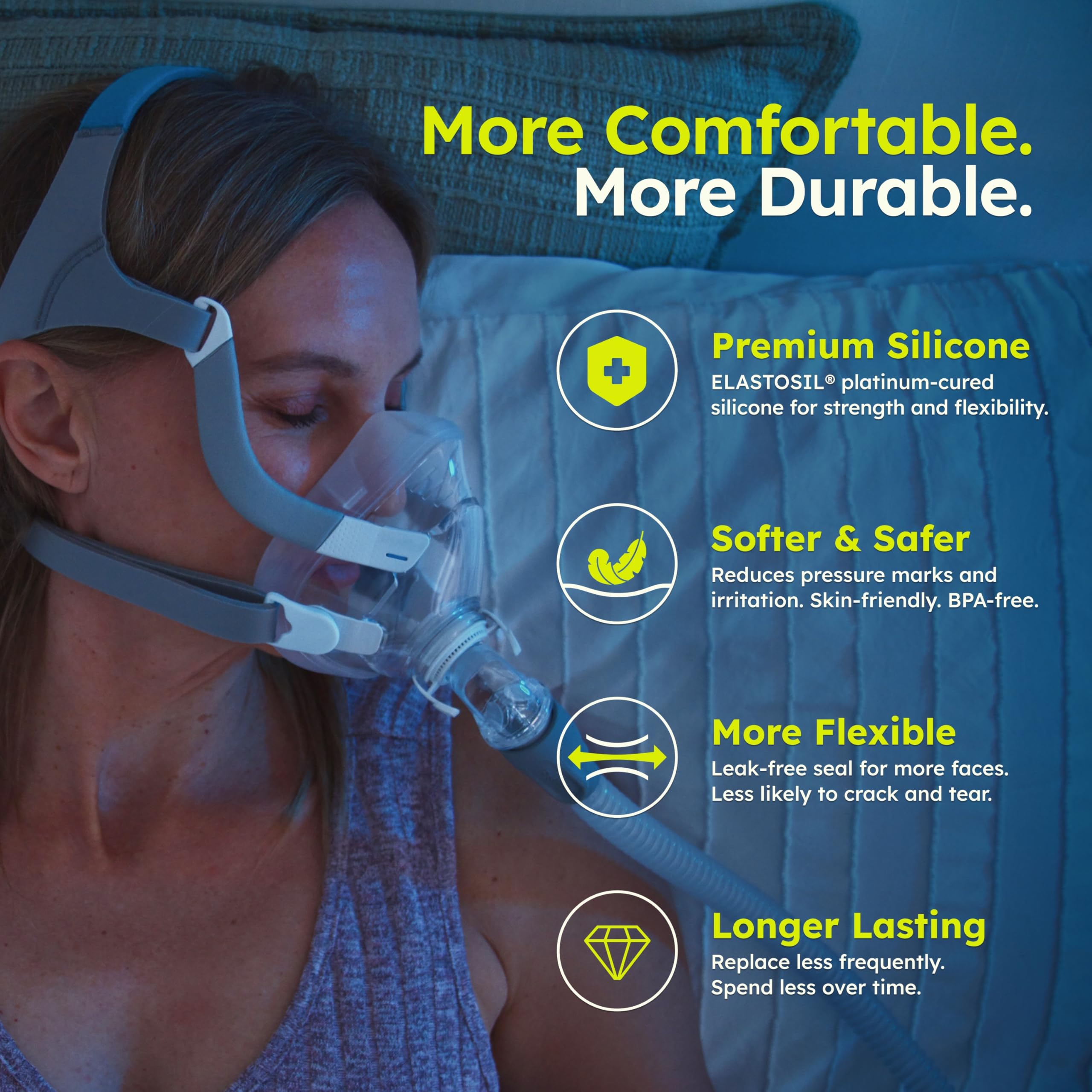 Platinum-cured silicone cushion closeup shows soft, flexible material.