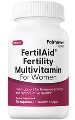 Fairhaven Health FertilAid for Women bottle showing cycle support formula