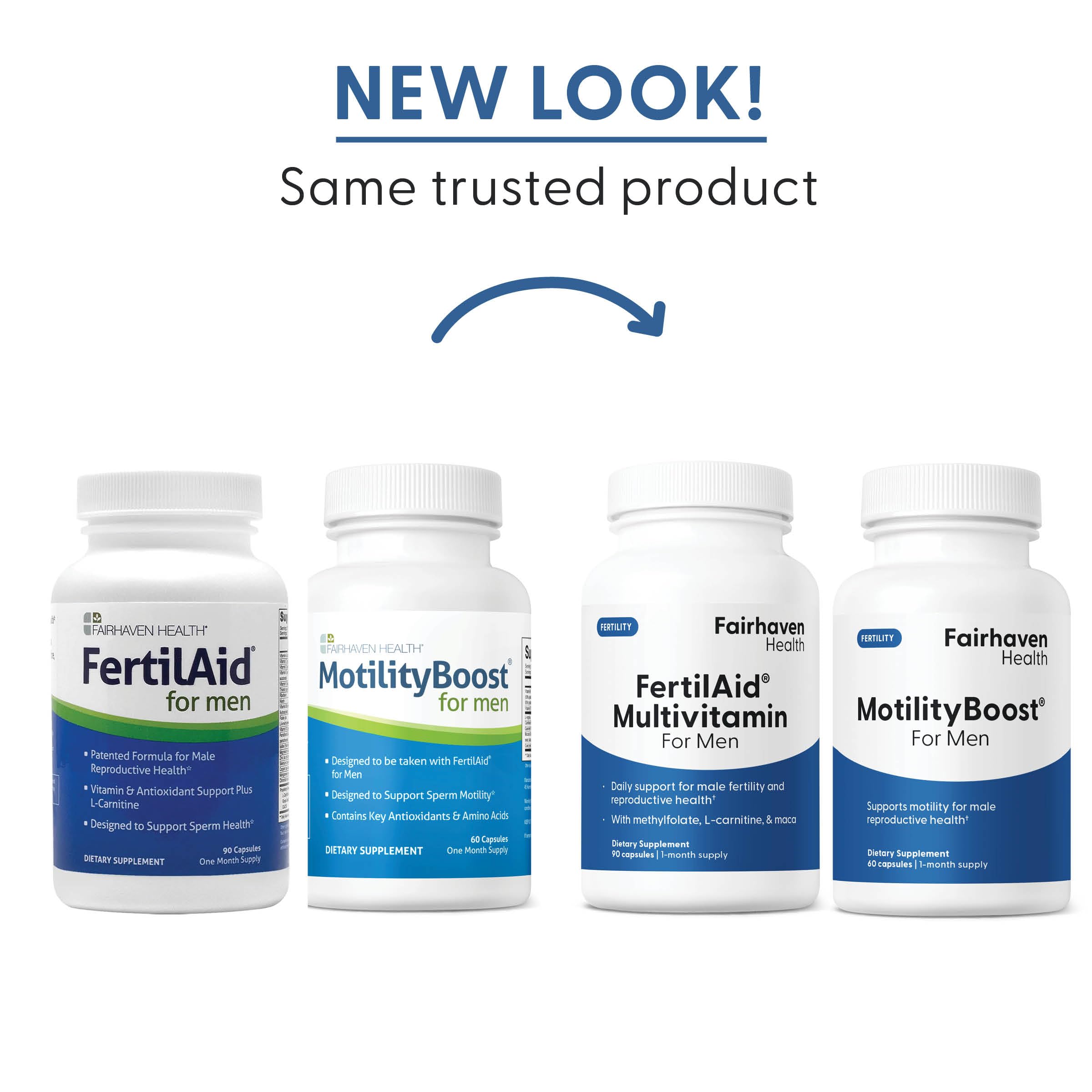 Fairhaven Health FertilAid MotilityBoost combo box packaging highlighting product benefits.