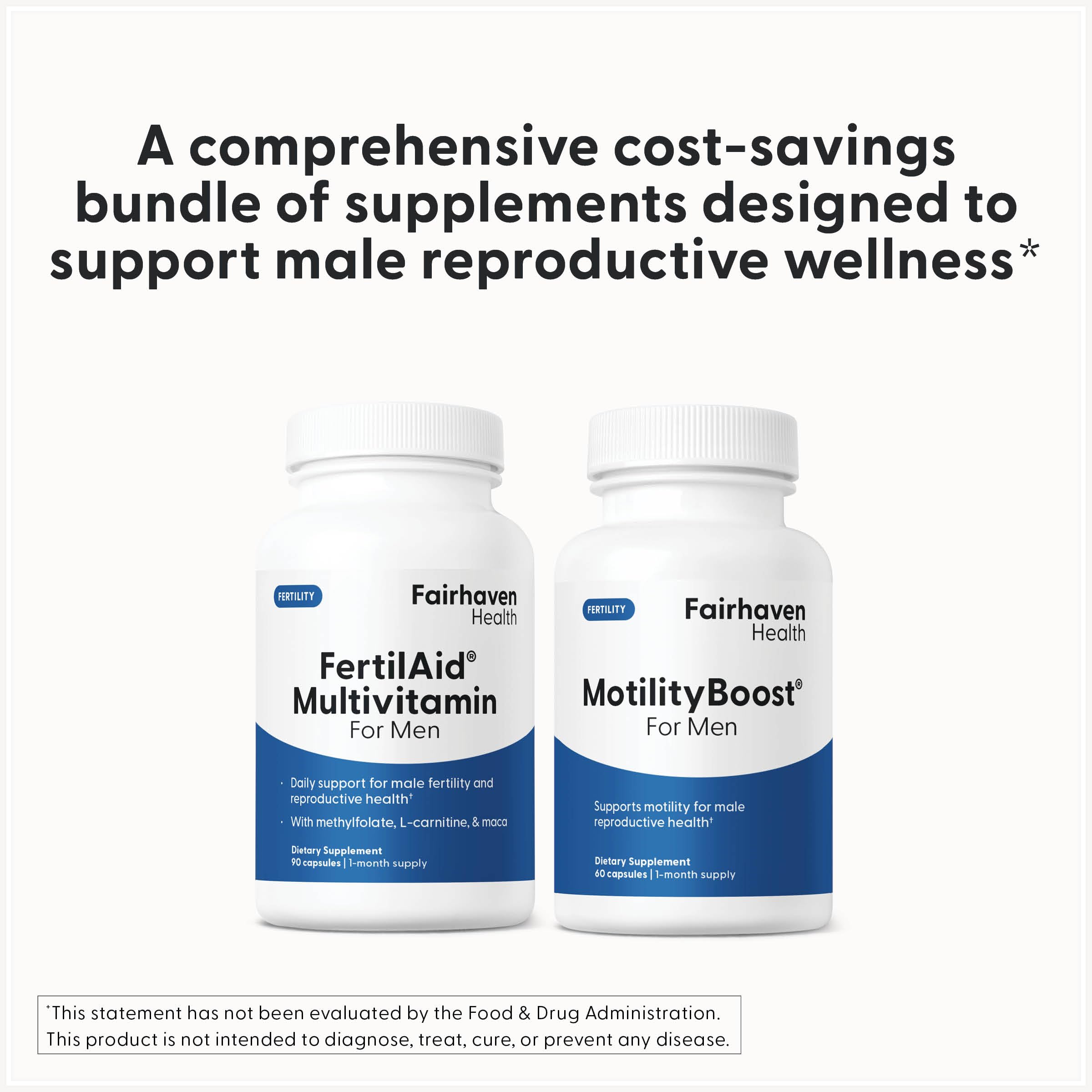 Fairhaven Health FertilAid MotilityBoost combo packaging interior showing included items.
